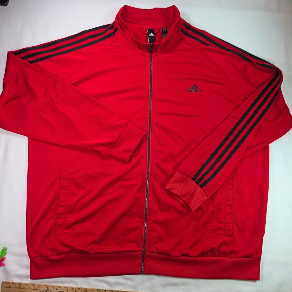 Adidas Track Jacket Mens 2XL Red 3-Stripes Full Zip Stand Collar Athletic CD8768